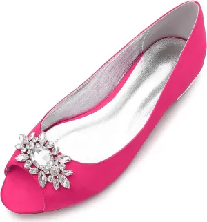 Women Satin Rhinestones Wedding Flat Peep Toe Slip on Formal Party Dress Flat Shoes 5049-30