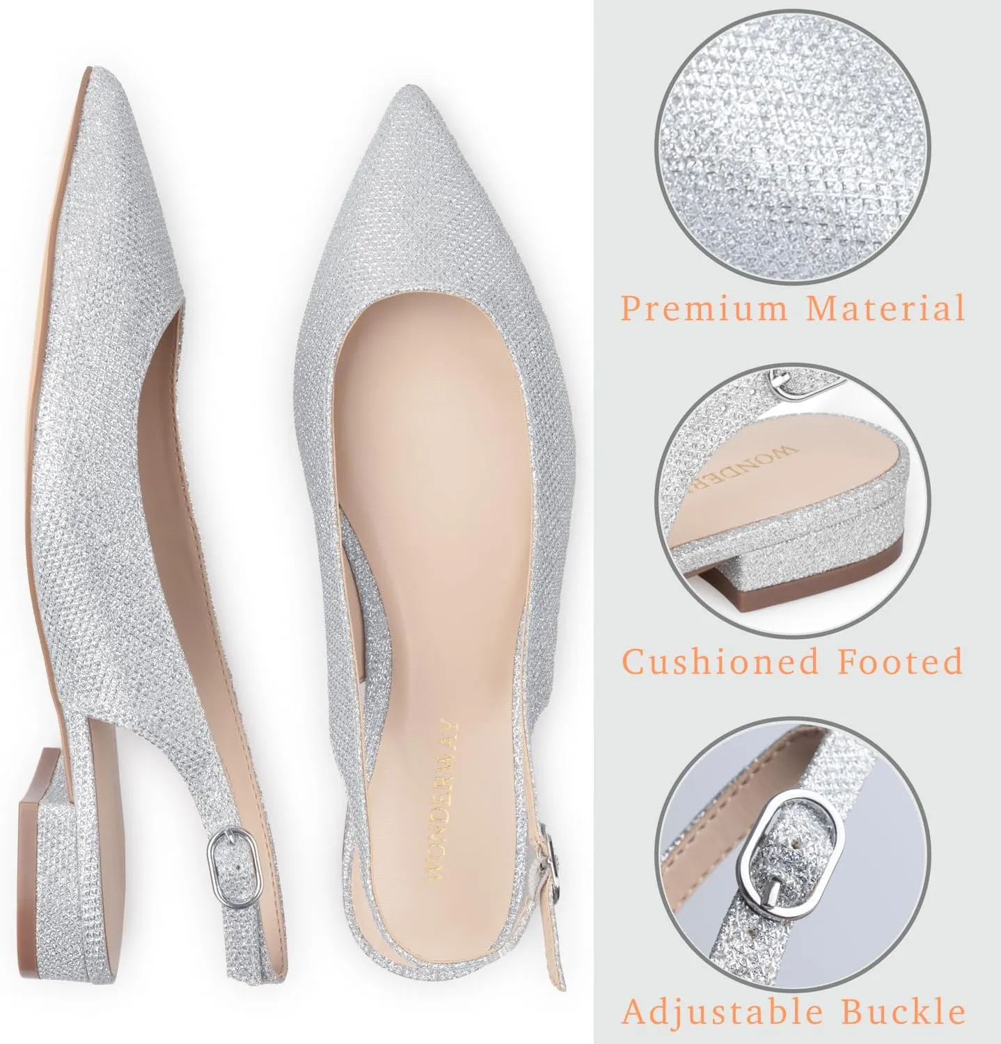 Women Slingback Flat Pointed Toe Shoes for Dressy,Casual,Work,Wedding