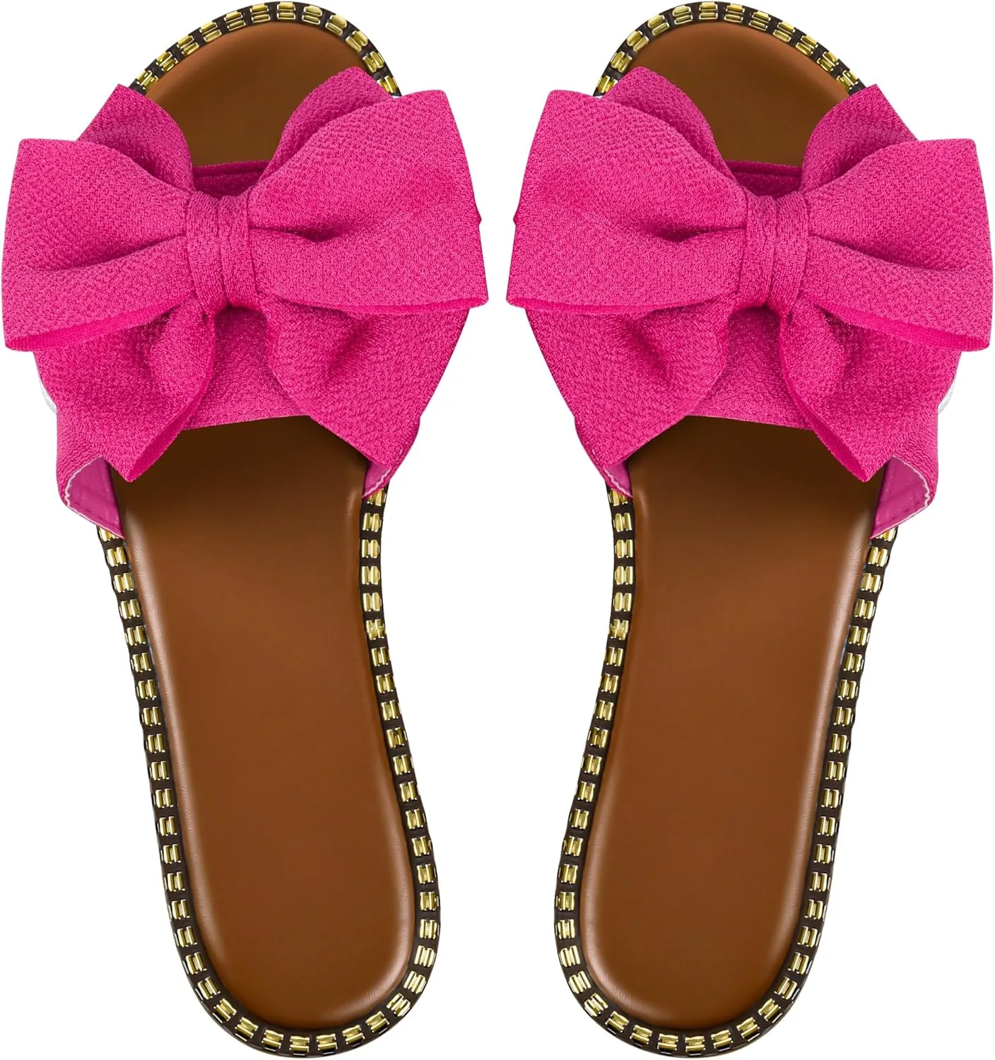 Women's Bow Knot Slides Open Toe Flat Sandals Summer Slip On Slippers