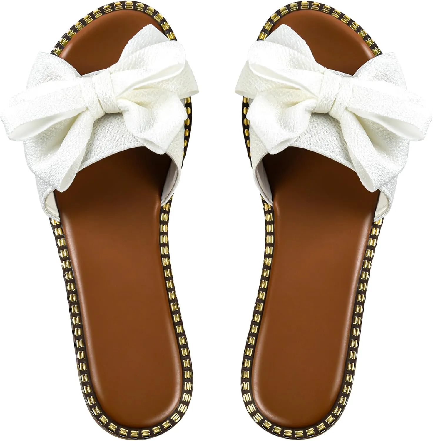 Women's Bow Knot Slides Open Toe Flat Sandals Summer Slip On Slippers