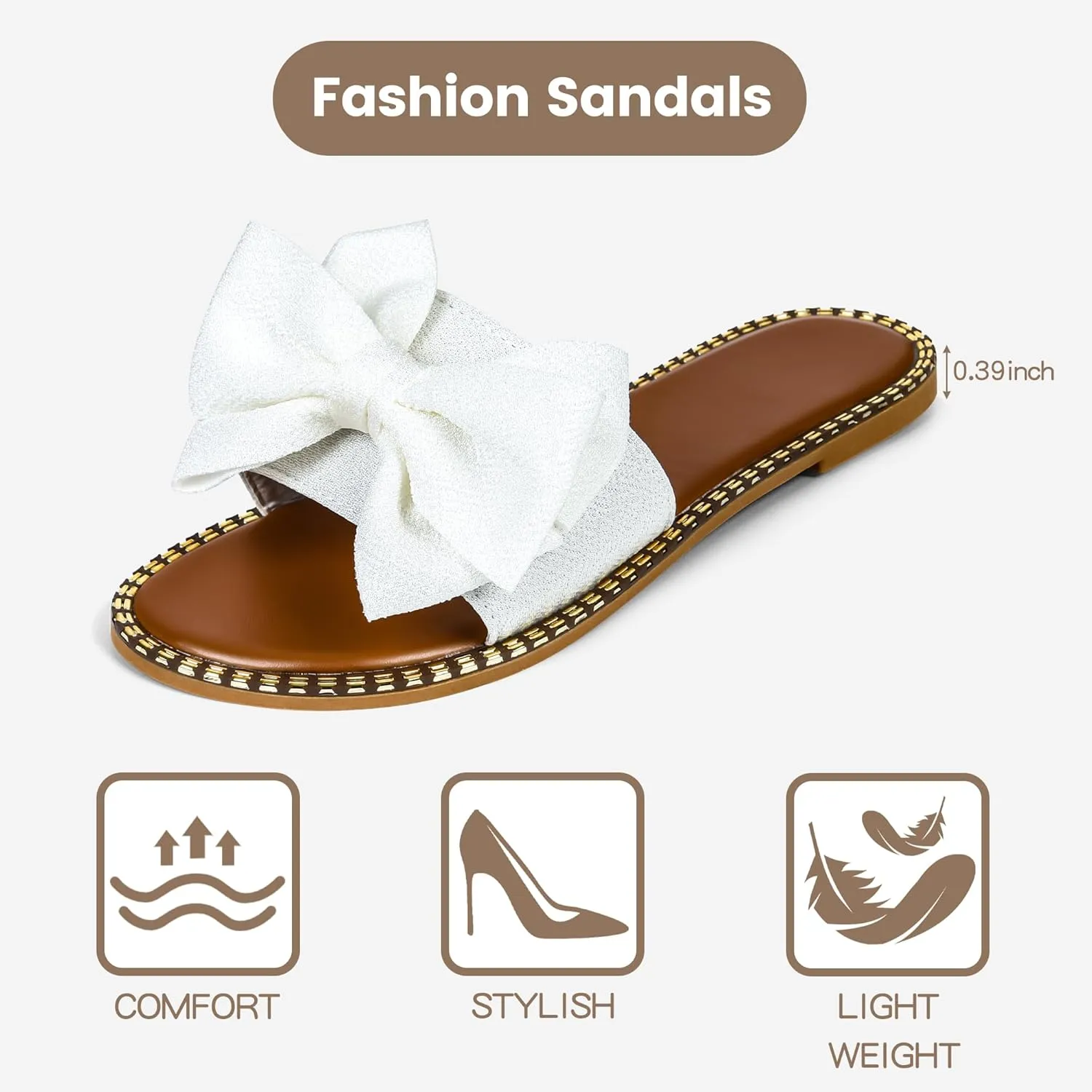 Women's Bow Knot Slides Open Toe Flat Sandals Summer Slip On Slippers