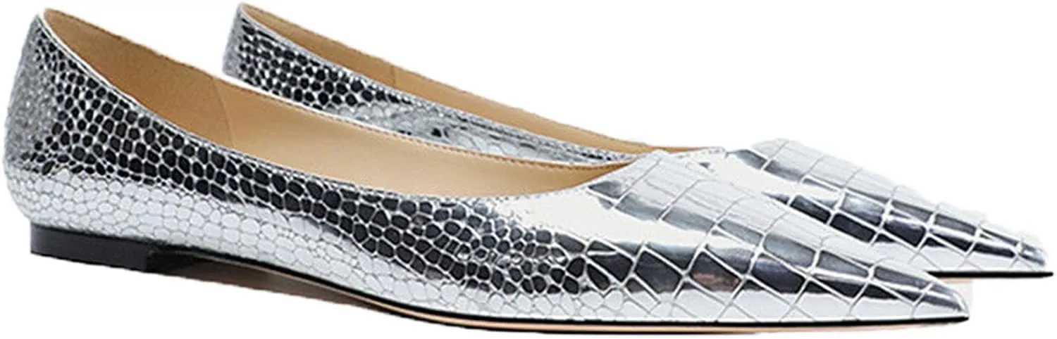 Women's Fashion Patent Leather Pointed Toe Shallow Mouth Flat Shoes Summer Closed Toe Comfort Dress Walking Flats