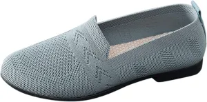 Women's Low Heel Casual Shoes Mesh Breathable Slip On Sneakers Comfortable Wide Width Work Shoes Summer Knit Flats