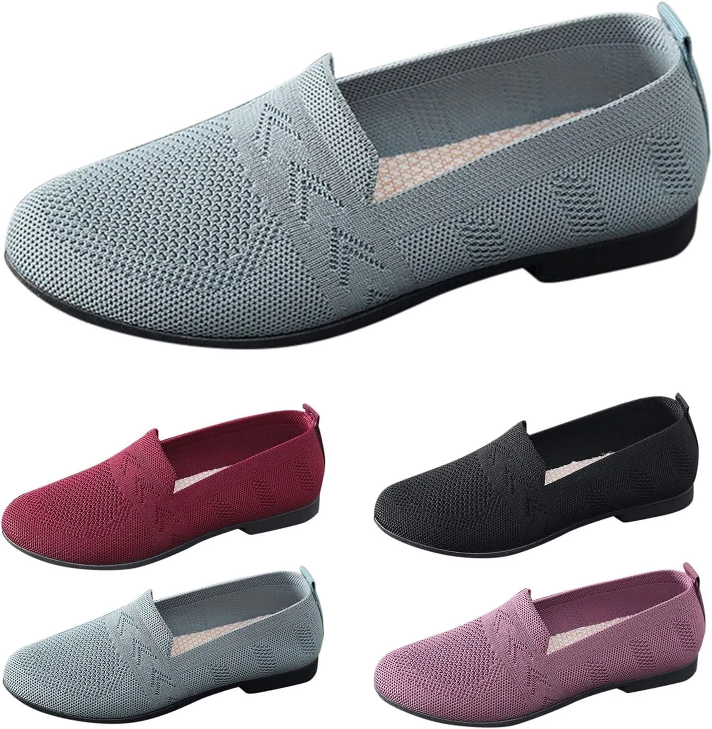Women's Low Heel Casual Shoes Mesh Breathable Slip On Sneakers Comfortable Wide Width Work Shoes Summer Knit Flats