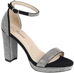 Women's Rhinestone Accent Open Toe Chunky High Heel Low Platform Formal Sandal