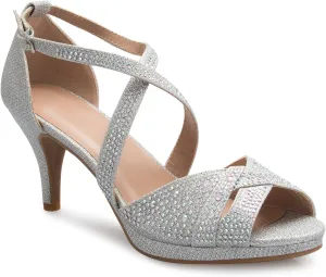 Women's Sexy Strappy Glitter Rhinestone Open Toe Heel Sandals - Adjustable buckle