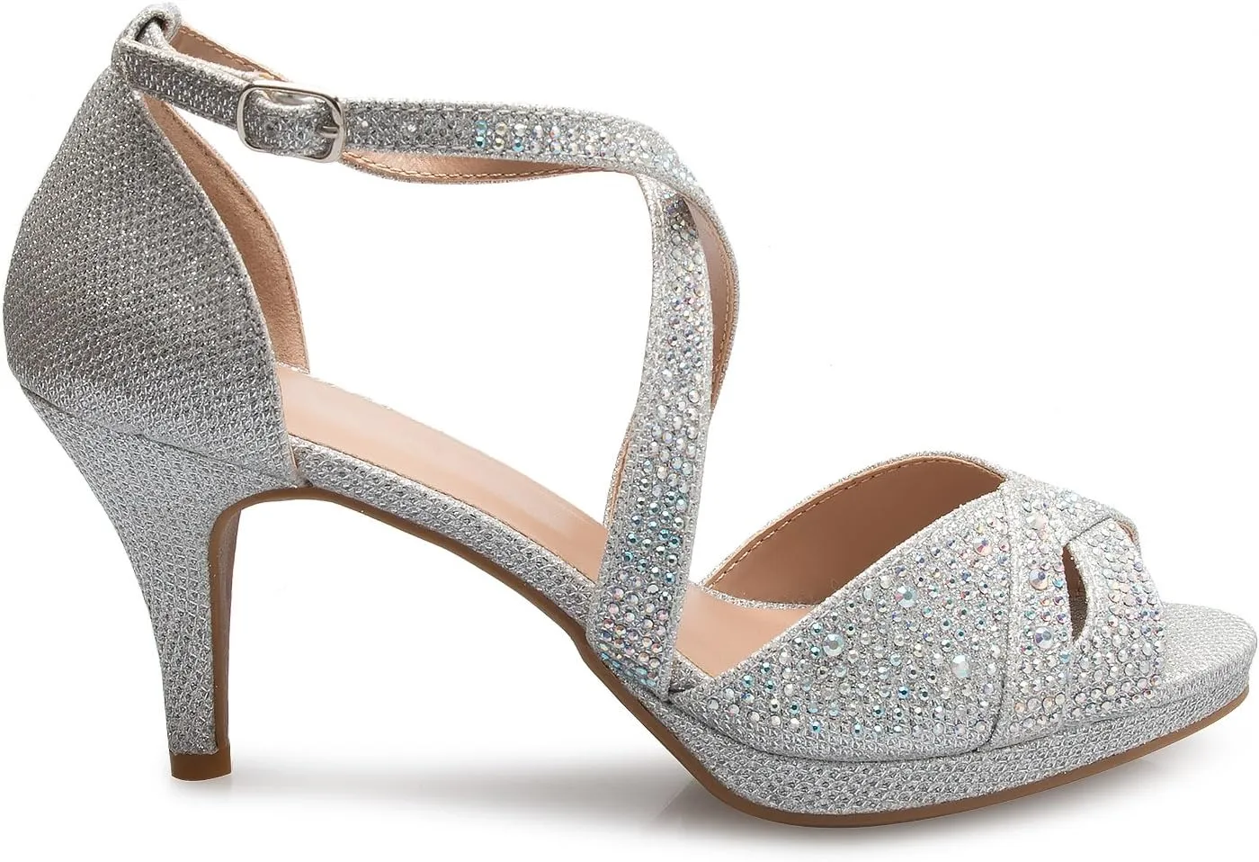 Women's Sexy Strappy Glitter Rhinestone Open Toe Heel Sandals - Adjustable buckle