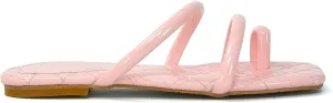 Womens Slip On Toe Post Slider Ladies Strappy Quilted Casual Summer Toe Ring Flat Sandals