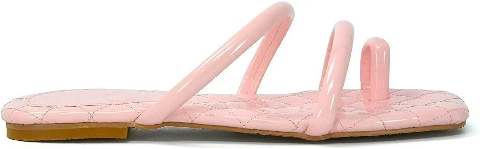 Womens Slip On Toe Post Slider Ladies Strappy Quilted Casual Summer Toe Ring Flat Sandals