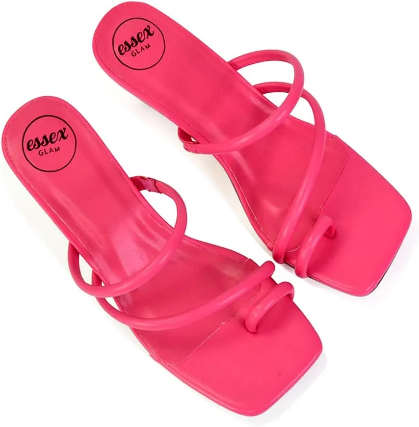 Womens Strappy Low Heel Sandals Ladies Slip On Toepost Kitten Heeled Mule Summer Shoes Size 3 4 5 6 7 8