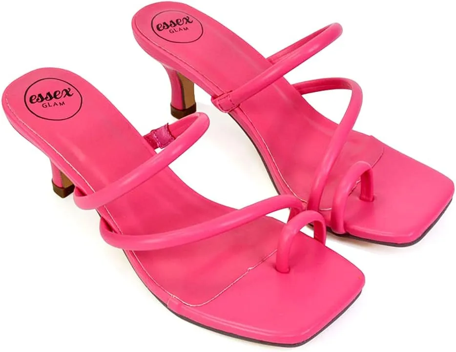 Womens Strappy Low Heel Sandals Ladies Slip On Toepost Kitten Heeled Mule Summer Shoes Size 3 4 5 6 7 8