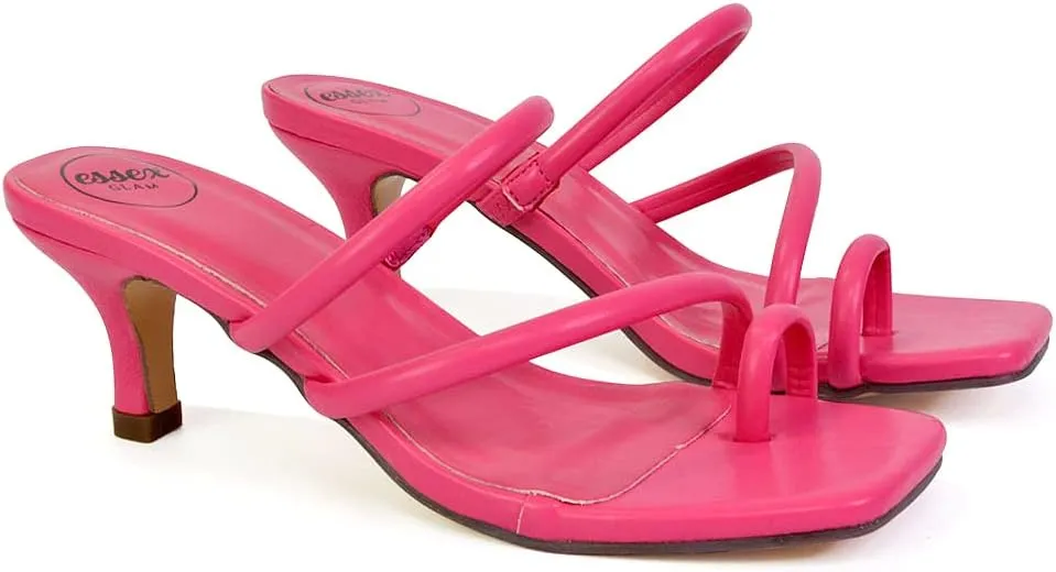 Womens Strappy Low Heel Sandals Ladies Slip On Toepost Kitten Heeled Mule Summer Shoes Size 3 4 5 6 7 8