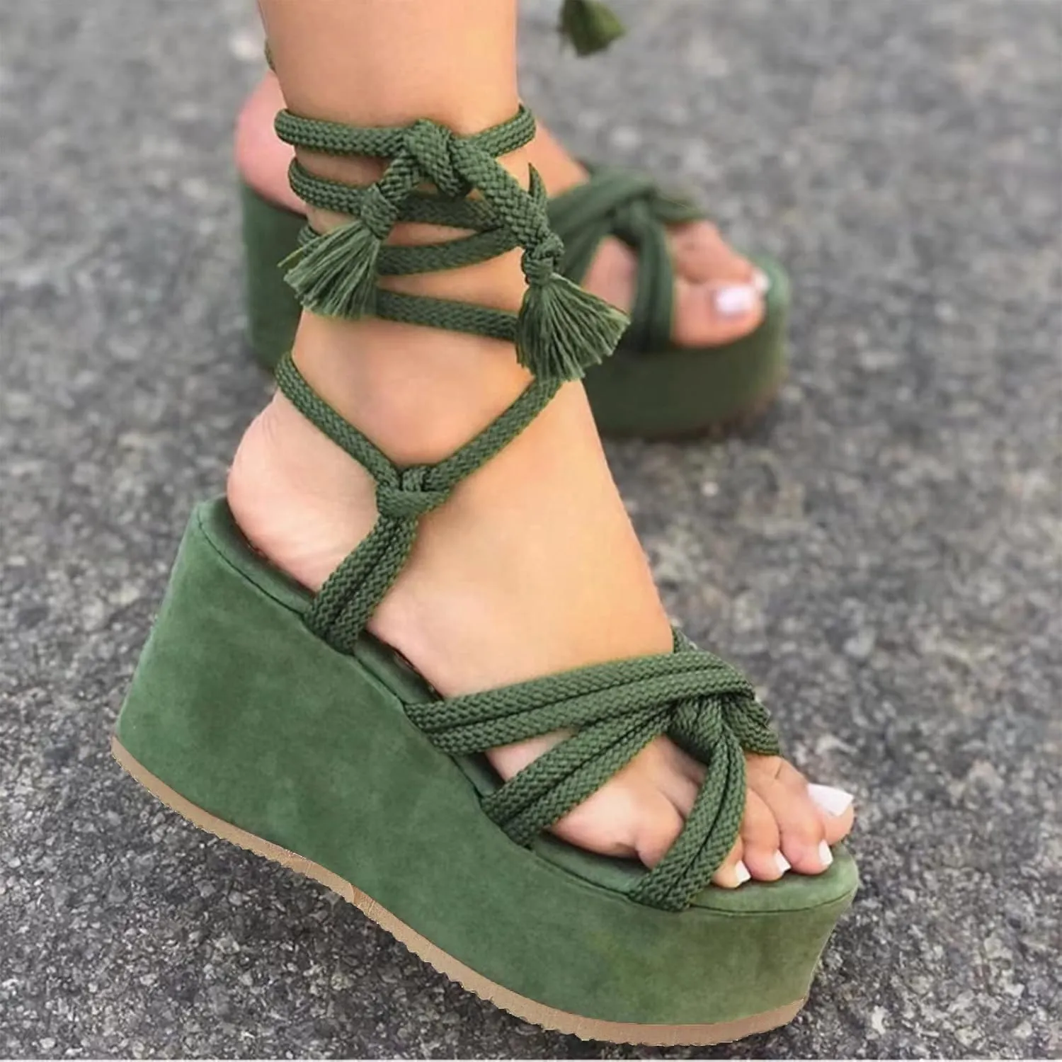 Women's Wedge Sandals Open Toe Summer Platforms Lace Up Comfortable Boho Sandals Slip On Dressy Walking Shoes