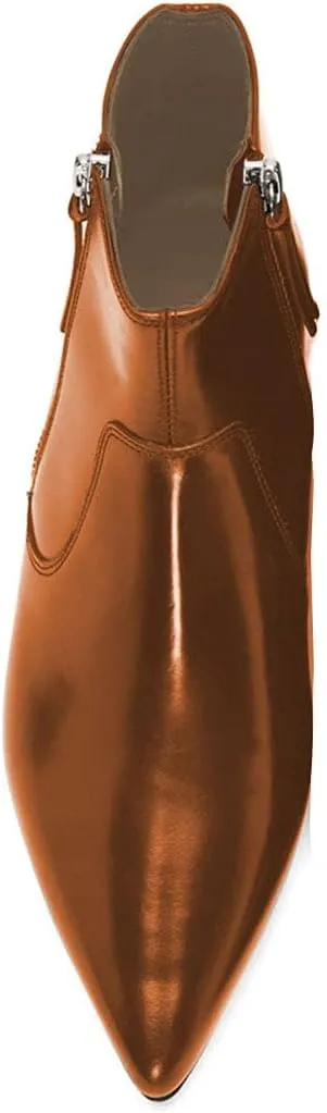 XYD Women's Formal Pointed Closed Toe Flats Ankle Boots Low Heel Booties Office Dress Shoes with Double Side Zippers