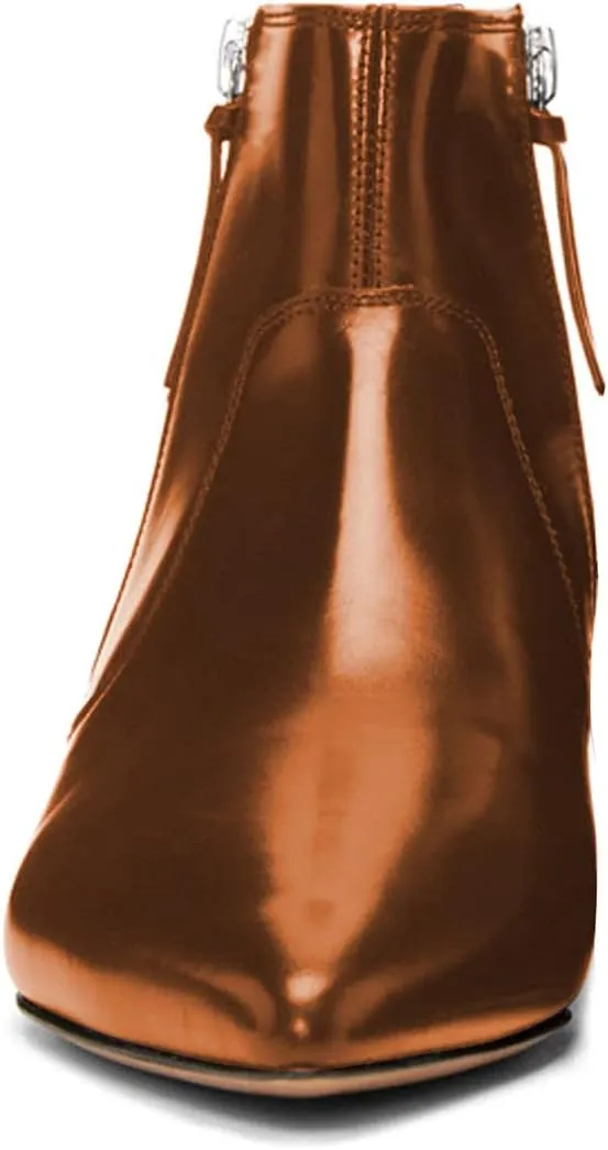 XYD Women's Formal Pointed Closed Toe Flats Ankle Boots Low Heel Booties Office Dress Shoes with Double Side Zippers
