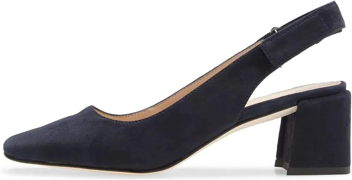 YDN Women Slingback Adjustable Slip On Strappy Block Chunky Mid Heels Pumps Square Toe Formal Loafer Shoes Size 4-15 US