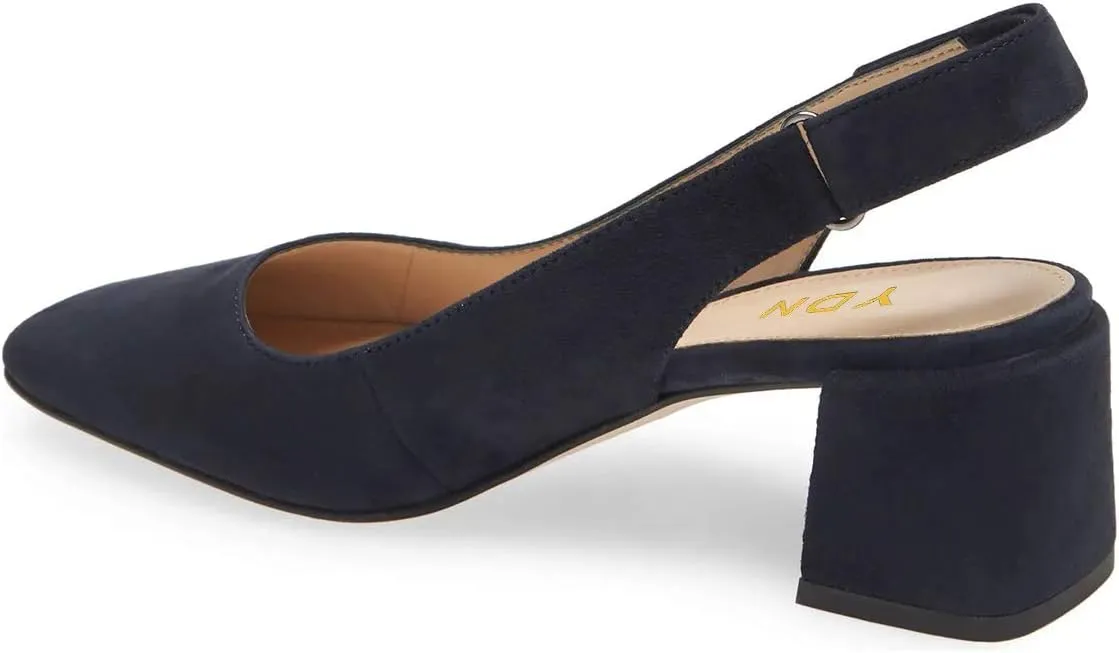 YDN Women Slingback Adjustable Slip On Strappy Block Chunky Mid Heels Pumps Square Toe Formal Loafer Shoes Size 4-15 US