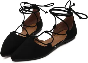 YIBLBOX Womens Sandal Pointy Toe Ankle Strap Wrap Ballet Flats Lace Up Wedding Party Sandals