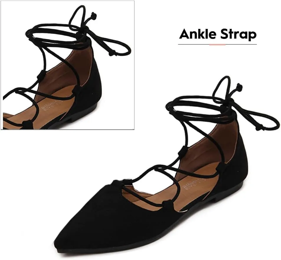YIBLBOX Womens Sandal Pointy Toe Ankle Strap Wrap Ballet Flats Lace Up Wedding Party Sandals