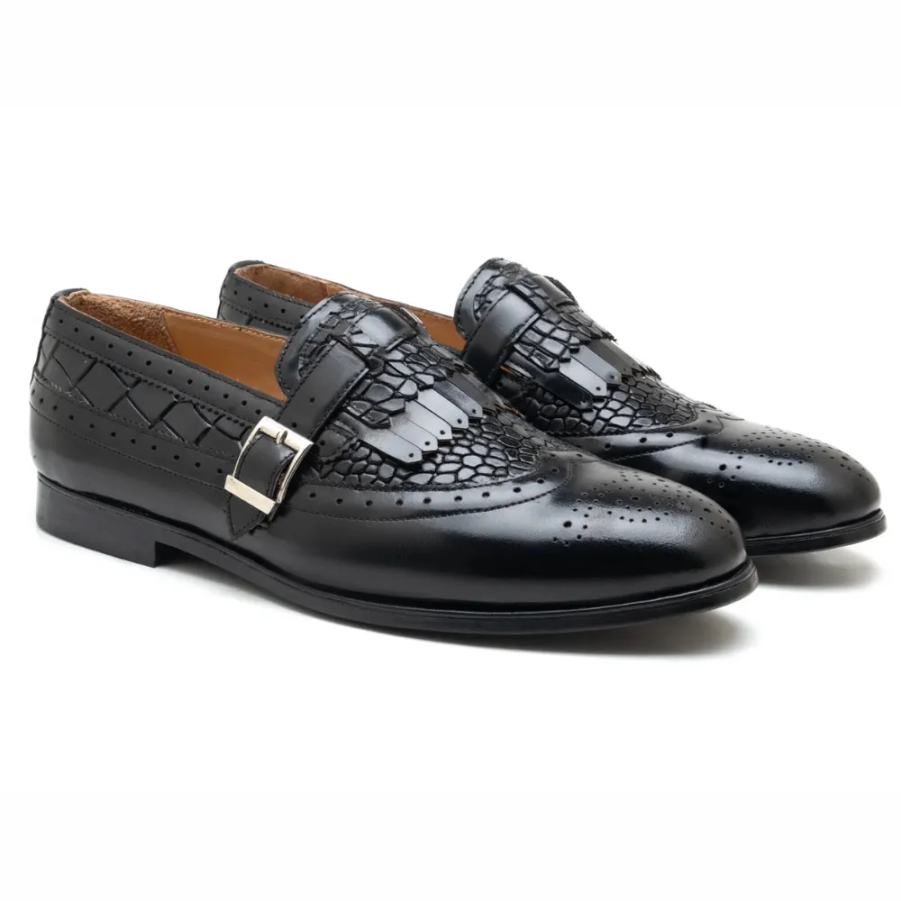 Zella Mens Black Croc Leather Loafer | Handmade
