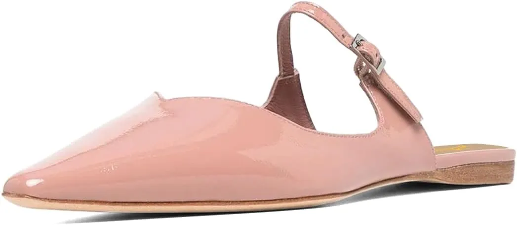 Zszszsu Women's Elegant Closed Pointed Toe Flat Mules Bukled Strap Slide Sandals V-Cut Bakless Loafers Dress Casual Comfortable Shoes Size 4-16 US