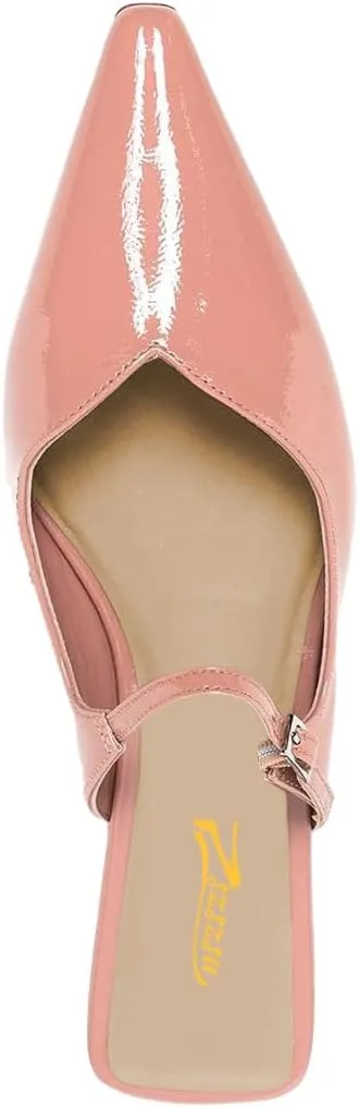 Zszszsu Women's Elegant Closed Pointed Toe Flat Mules Bukled Strap Slide Sandals V-Cut Bakless Loafers Dress Casual Comfortable Shoes Size 4-16 US
